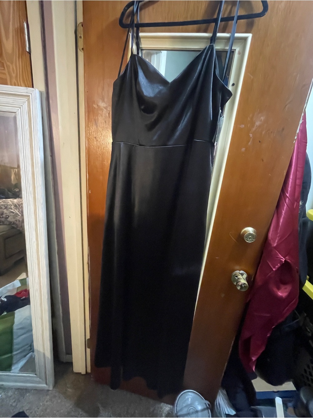City Studio Black Satin Cowl Slip Dress
